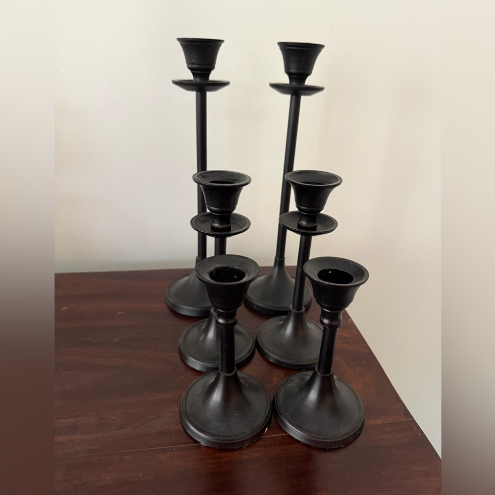 Elegant Black Candle Holder Set of 6